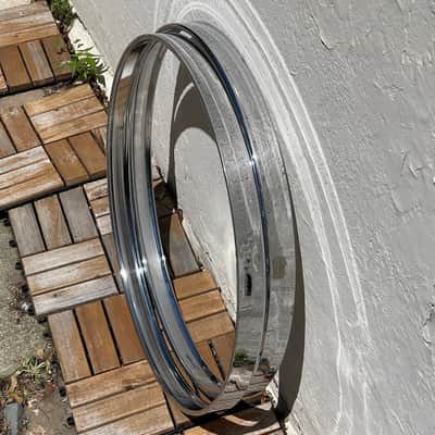 1980's (2) Sonor 22" Ferromanganese Chrome Bass Drum Hoops Phonic Performer Rims image 5