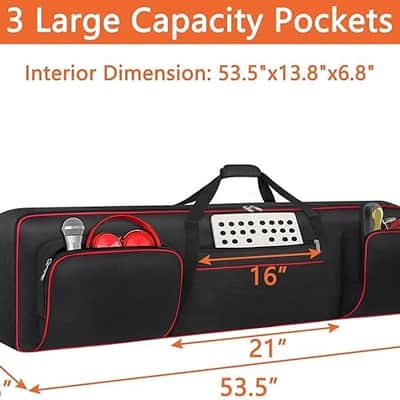 88 Key Keyboard Case Soft (Size: 53.5"x13.8"x6.8"), Padded Piano Case with Handle and Adjustable Shoulder Straps, Keyboard Gig Bag with 3 Pockets for Music Sheet Stand, Sustain Pedals, Cables image 2