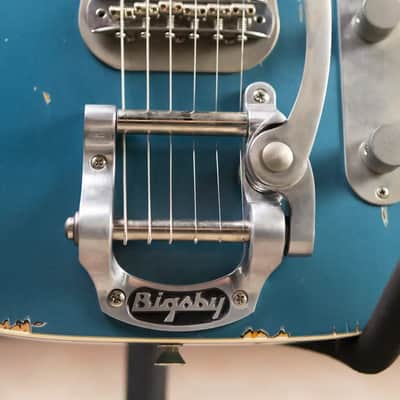 Nash T-63 Double Bound with Bigsby Electric Guitar - Ocean Turquoise Metallic over 2-Tone Burst with Hardshell Case image 17