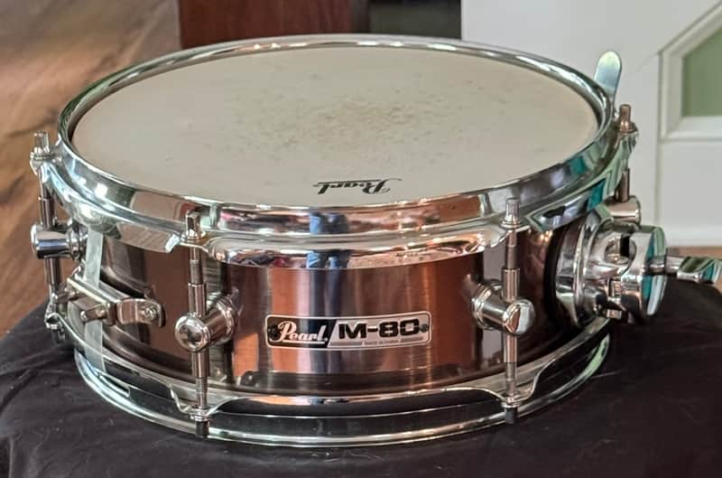 Pearl M-80 Brushed Pewter Auxiliary Effect Snare Drum 4 x 10" 6 Lugs image 1