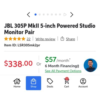 Pair of JBL 305P MkII 2-Way 5" Active Nearfield Studio Monitors (Pair) 2010s - Black image 5