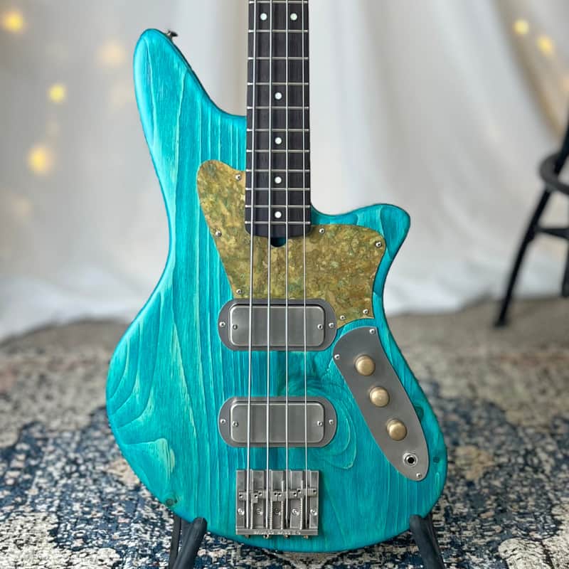 Offbeat Guitars Jacqueline TB2-34 Long Scale Bass, Bahama Skies on Pine, Custom Fralin Pickups, Leo Quan Badass Hardware image 1