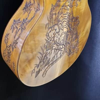 Blueberry Handmade Grand Concert Cutaway Guitar Tiger Motif image 15