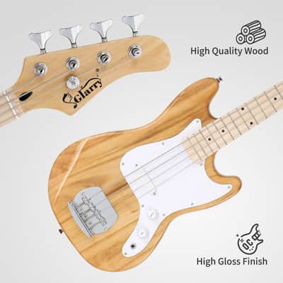 Glarry 4 String 30in SHORT SCALE Thin Body GB Electric Bass Guitar with Bag Strap Connector Wrench Tool 2020s - Burlywood image 7