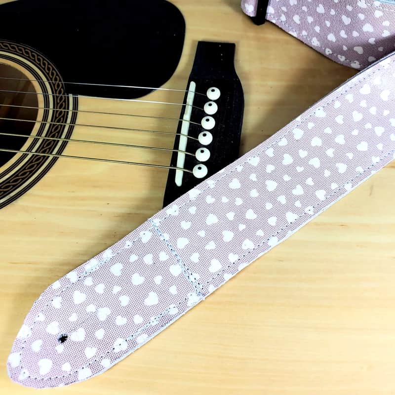Pink Heart Leather Premium Leather Guitar Strap-Hearts Pink Leather Guitar Strap-100% Leather Guitar Strap- Acoustic, Electric Bass Guitars image 1