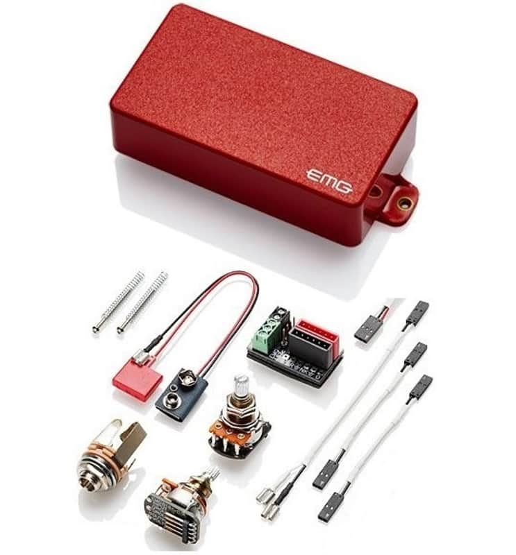 EMG 81 RED ACTIVE SOLDERLESS HUMBUCKER GUITAR PICKUP 10mm THREADED SHORT SHAFT POTS & WIRING image 1