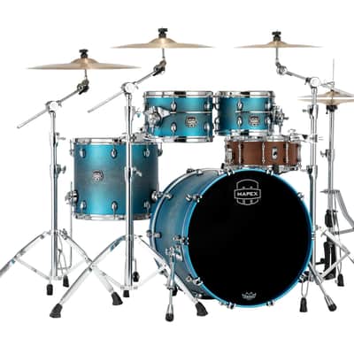 Mapex Saturn Evolution Classic Maple Exotic Azure Burst Lacquer Chrome Hardware 4pc Drums Shell Pack 22x16_10x7_12x8_16x14 | Authorized Dealer image 1