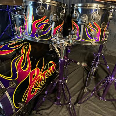 Rikki Rockett's POISON, 1991 Native Tongue Tour DW 5-Piece Drum Set, Purple Sparkle Flame image 9