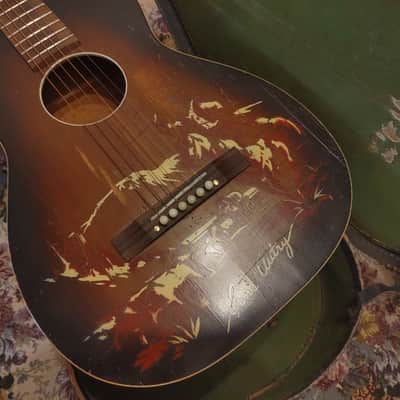 all-original 1943 Harmony Melody Ranch Gene Autry parlor acoustic vintage western cowboy guitar, parlour image 3