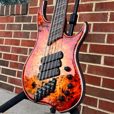 Dingwall Z3 5-String, Custom Color - Explosion Burst, Poplar Burl Top, Maple Contrast Layer, Dual Density Swamp Ash Body - Black Ceruse, Wenge Neck, Macassar Ebony Fretboard, Ghost Block Inlays, Luminlay Side Dots, Darkglass Tone Capsule w/ Toggles image 4