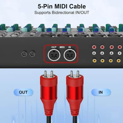 5-Pin DIN MIDI Cable, Male to Male Cables Compatible with Keyboard, Synthesizer, Guitar Multi Effects, Audio Interface/Mixer/Amplifier, External Sound Card (Red, 3 Feet) image 3