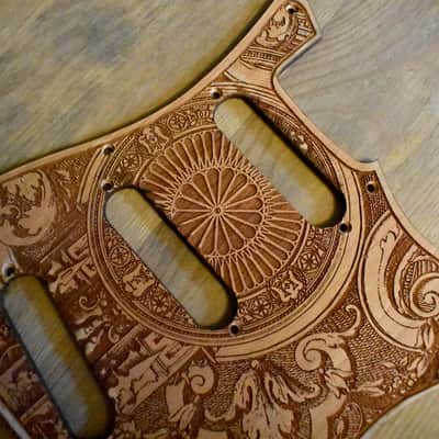 Handcrafted Cherrywood Pickguard for Fender Stratocaster HSS/SSS – Laser-Engraved Unique Design image 5