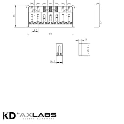KD By AxLabs 7-String Hardtail Bridge - String-Through-Body, 4-Screw Mount, 10.5 mm Spacing- Black Nickel image 2