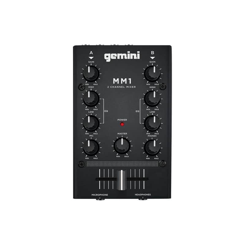 Gemini Sound MM1 Professional Audio 2-Channel Dual Mic Input Stereo 2-Band Rotary Compact DJ Podcast Mixer with Cross-Fader and Individual Gain Control image 1