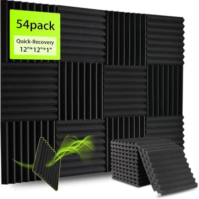 54 Pack Sound Proof Foam Panels for Walls 12x12x1 Inches, Wedges Acoustic Panels Sound Absorbing, Acoustic Foam Panels for Recording Studio, Home, Office image 1