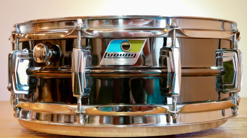 HOLY GRAAL Ludwig No. 416 Black Beauty 5x14" 10-Lug Brass Snare Drum with Pointed Blue/Olive Badge 1977 - 1979 - serial 1758452 image 1