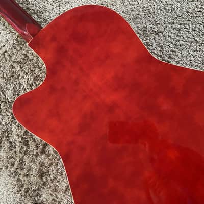 Red Burst Acoustic Guitar, Plywood Top Body, Mahogany Neck image 11
