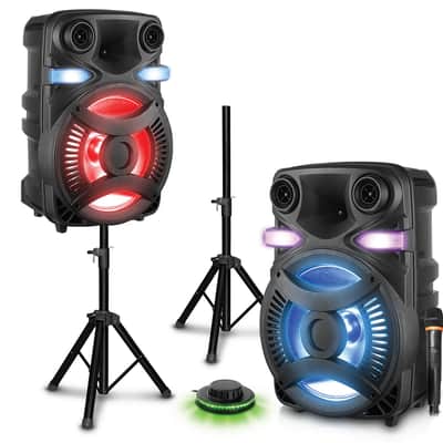 Technical Pro CLUB15 15" Rechargeable Bluetooth Speakers+Stands+Remote+Mic+Light image 1
