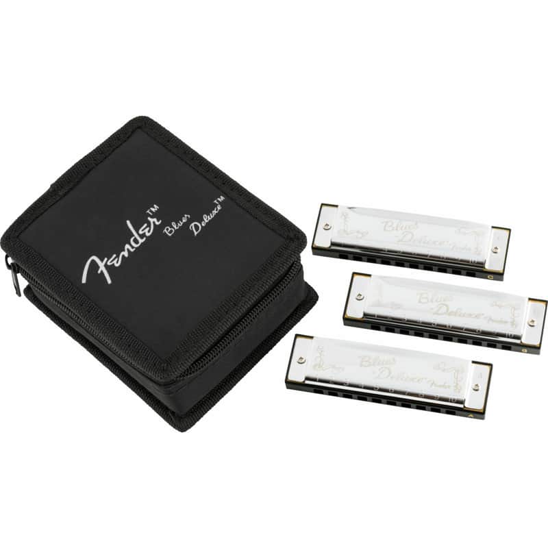 Fender Blues Deluxe 10-Hole Diatonic Harmonica 3-Pack with Case, Key of C, G, A image 1