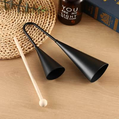 Agogo Bell Two-Tone Samba Steel Bells Traditional Latin Percussion Cow Bell Alternative with Wooden Striker for School Band Drum Circle Brazilian Rhythm Instrument(10inch) image 3