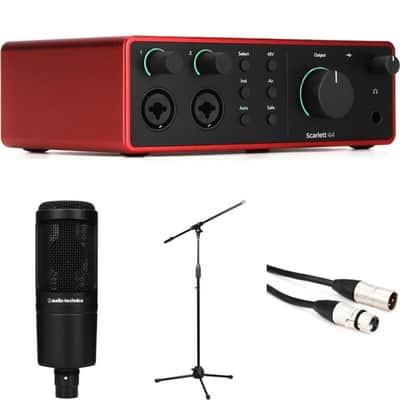 Focusrite Scarlett 4i4 4th Gen USB Audio Interface and Audio-Technica AT2020 Recording Bundle image 2