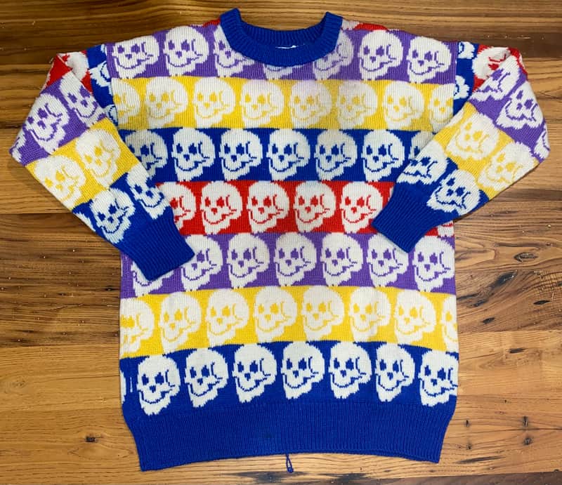 Rick Nielsen of Cheap Trick,  Rick Owned, Multi Color Skull Sweater, 1988 image 1