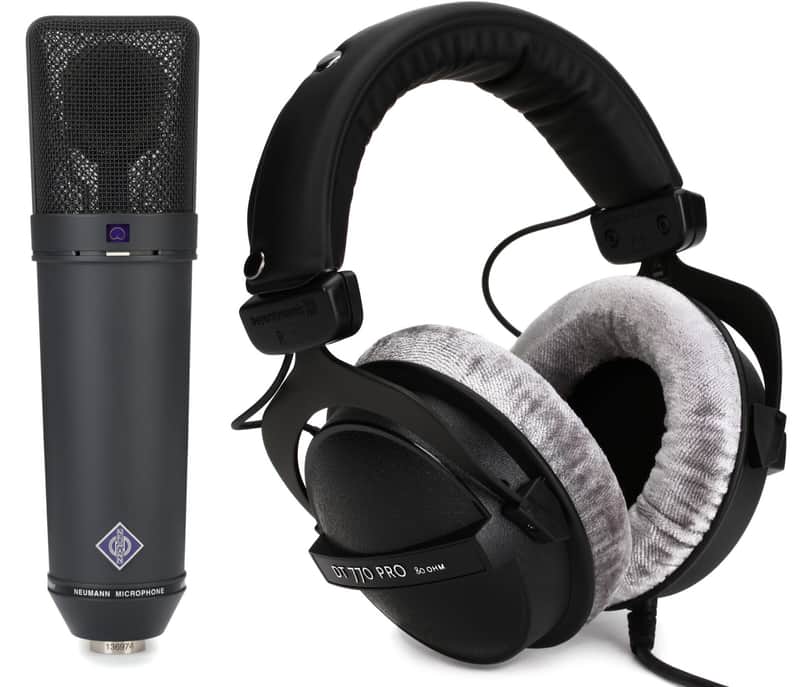 Neumann U 87 Ai Set Large-Diaphragm Condenser Microphone - Matte Black  Bundle with Beyerdynamic DT 770 Pro 80 ohm Closed-back Studio Mixing Headphones image 1