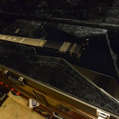 ESP Custom Shop EX In Flames Jesper Stromblad Signature Reverse Headstock MX Black Guitar image 2