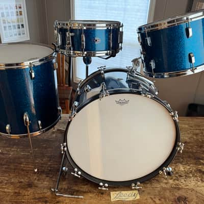 1963 Shelly Manne w Matching Snare Leedy Slingerland Drum set 13/16/22 w 5.5x14 EXC Blue Sparkle image 23
