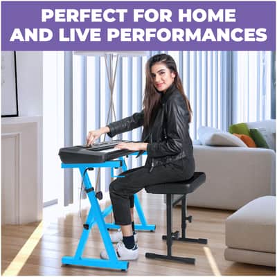 Liquid Stands Keyboard Stand and Bench Set - Heavy-Duty Portable Stand for 54-88 Key Electric Pianos with Adjustable Piano Bench (Light Blue) image 6