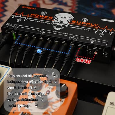 SPS-60 Guitar Pedal Power Supply, 10 Totally Isolated Pedal Board Power Supply for DC 9V/12V/18V Outputs (300mA/500mA) High Power for Power High-current Effect Pedal, Noiselessly image 4