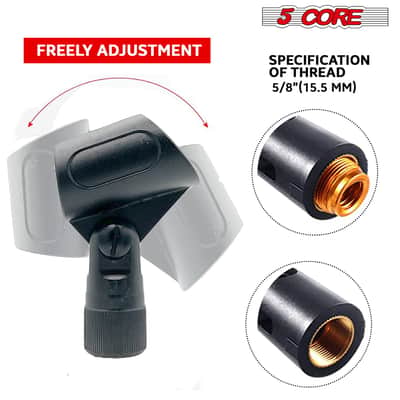 5 Core Microphone Clip Holder 2 Pieces with Screw Adapters 5/8 to 3/8 Inch image 5