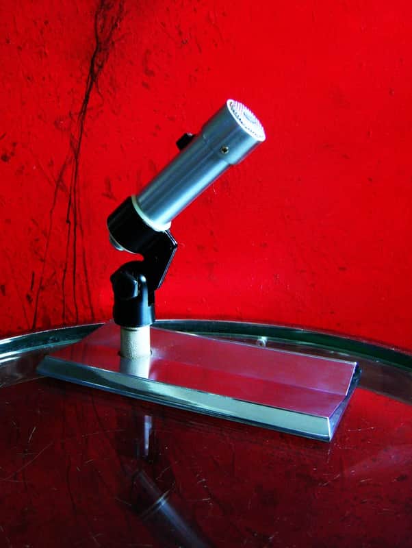 Vintage 1950's Shure 777 / 777S satin chrome crystal microphone harp mic Hi Z w mic clip and Ampex stand PROP REPAIR image 1