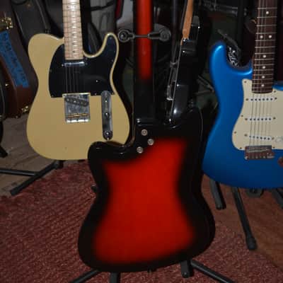 c. 1966 Vintage Harmony Holiday Bobcat, in Redburst w/DeArmond Gold foil PU's. New Black Dunlop Straplocks & New tuners installed, Fret markers installed, Ground installed & Set-Up, plus New Garry Black Hardshell Case image 6