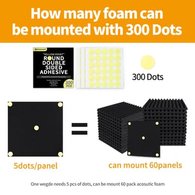 300 Pack Yellow Point Double-Sided Adhesive Dots for Acoustic Soundproofing Foam Panels image 3