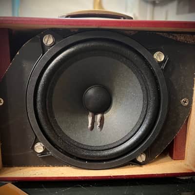 Rotary Connection Mini 1x5” guitar speaker cabinet. TINY! Jensen 5/30 30 watt brand new speaker inside. Handmade. Portable travel cab. 2026 - Maroon image 11