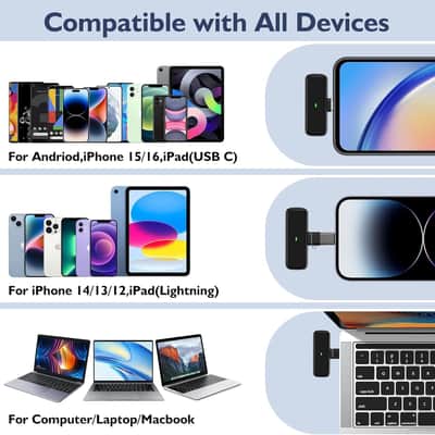 Upgraded Wireless Lavalier Microphone for iPhone USB-C Android Laptop, Smart Noise Cancelling Lapel Mic Indicator Light with Charging Case LED Power Display Video Recording Vlogging TikTok YouTube image 2