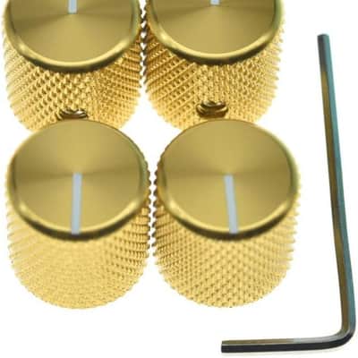 4pcs Aluminium Guitar/Bass Knobs Volume/Tone Control Knob 1/4" Metal Universal Potentiometer Pot Knobs with Set Screw and Indicator for Tele/Telecaster/P Bass Gold image 1