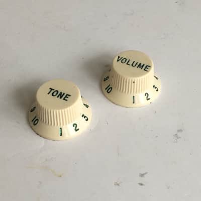 Two Vintage Fender Knobs Strat Green Numbers Fonts Relic Stratocaster 3 Spokes image 3