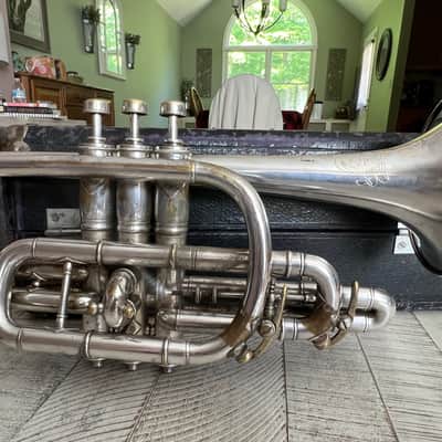J.W. York & Sons “Professional” Cornet — circa 1908 — Silver Plate — Grand Rapids, MI — w/ Original Case, Lyre & Mouthpiece image 13