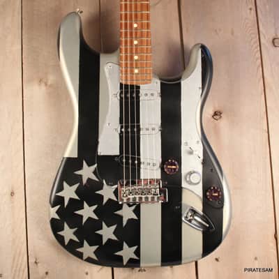 Fender Player Stratocaster Custom Art Guitar " Black N Silver Flag " image 1