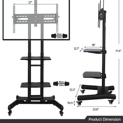 Studio Monitor TV Cart – Rolling Display Stand with Adjustable Mount for 32–75” Screens | Mobile Visual Console for Music Production & Recording Studios image 2