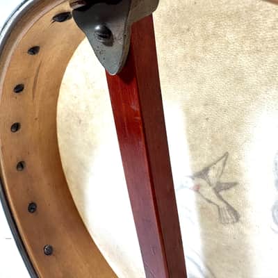 Old 5 string banjo with a painted head The Flapper and the Hummingbird 1930s - Wood and calf skin image 9