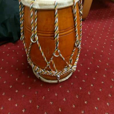 Handmade Dholak Musical Rope Mango Wood Indian Traditional Musical Instrument With Cover image 3