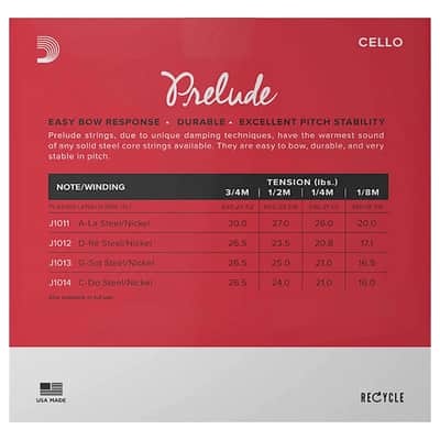 D'Addario J10103/4M - Prelude - Cello Strings - Medium Tension - 3/4 (J10103/4M) image 2