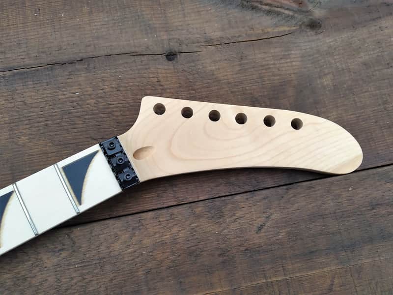 24  SHARK FIN BANANA NECK MAPLE GUITAR NECK WITH FLOYD ROSE NUT INSTALLED DIY NECK image 1