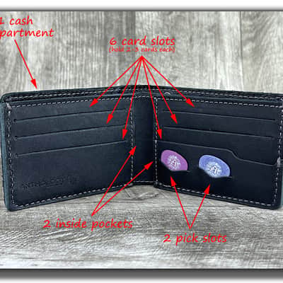 Anthology Gear Leather Chain Wallet with Guitar Pick Slots - Grey/Black image 4