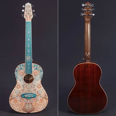 Lindo Sahara STEEL STRUNG Electro Acoustic Travel Guitar | BS3M Mic Piezo Blend Preamp / LCD / EQ / Tuner | Nautical Star 12th Fret Inlay | Graphic Art Finish | 20th Anniversary Special Edition image 2