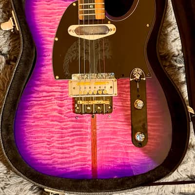 Custom Telecaster Mad Cat Partscaster – Quilted Purple Burst • Hipshot Locking Tuners • Lace Chrome Burner • Vintage Gold Foil w/hardshell case image 2