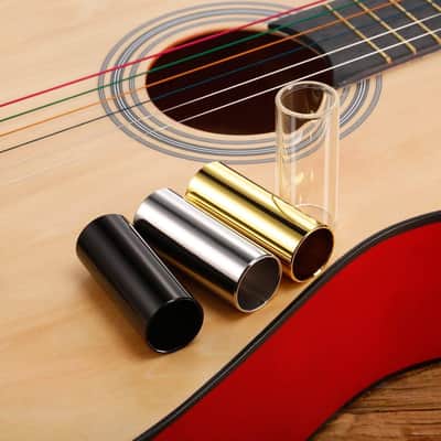 Guitar Slide, Set of 2 Glass Guitar Slide, 1 Steel Guitar Slide, 1 Guitar Slide Ring, with 6 Pieces Artistic Guitar Picks in Red EVA Box image 4